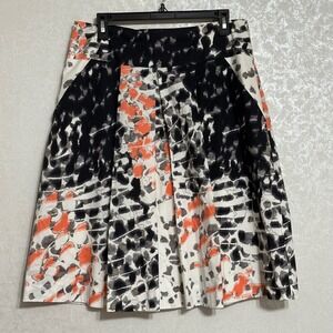 Tahari A-Line‎ Skirt Pleated Multicolor Abstract Print Midi Length Lined Sz 12